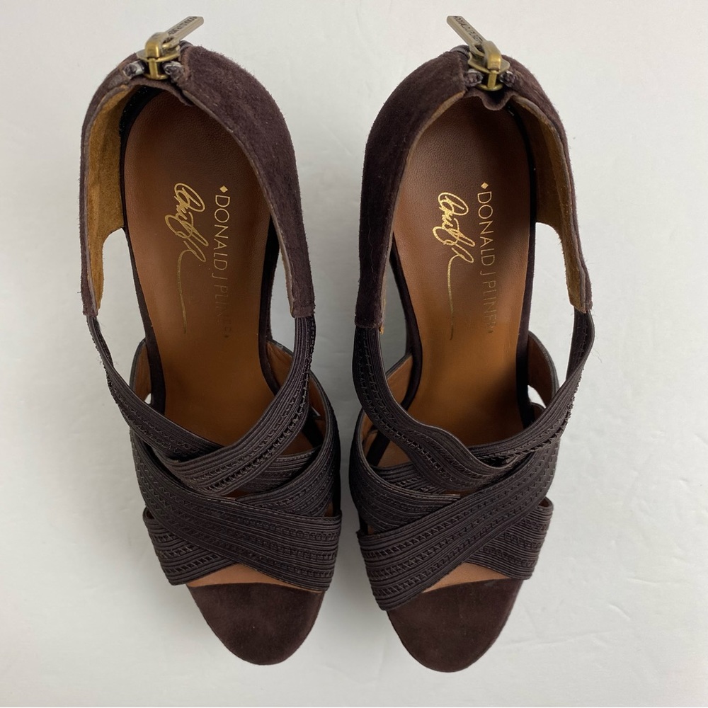 Donald J. Pliner size 8.5 Women’s Espresso Brown Suede Platform Wedge Sandals - Picture 7 of 7